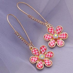New Crystal Red-Plaid Floral drop Earring